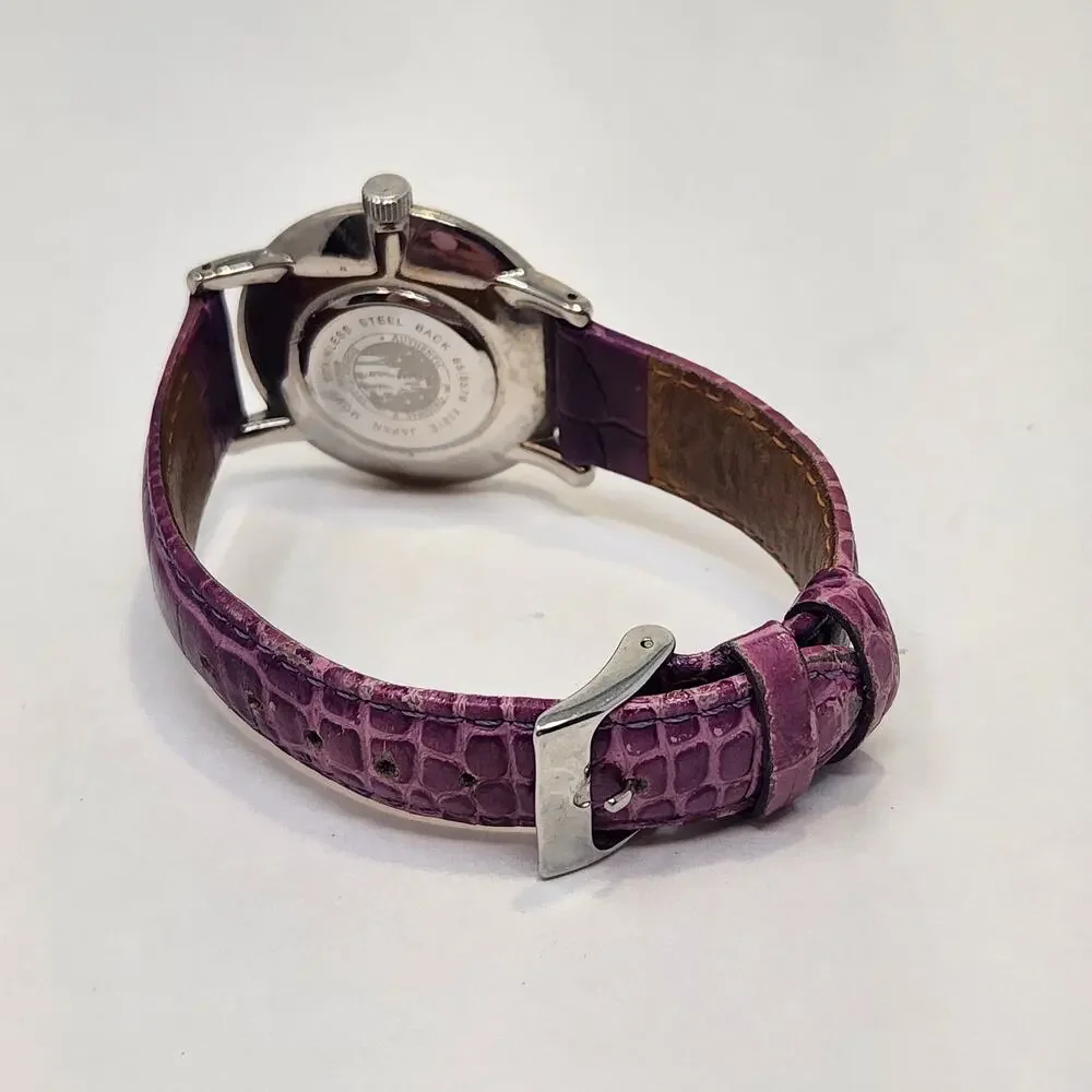 Disney Parks Cinderella Theme Crown Ladies Watch Purple Crock Embossed Leather